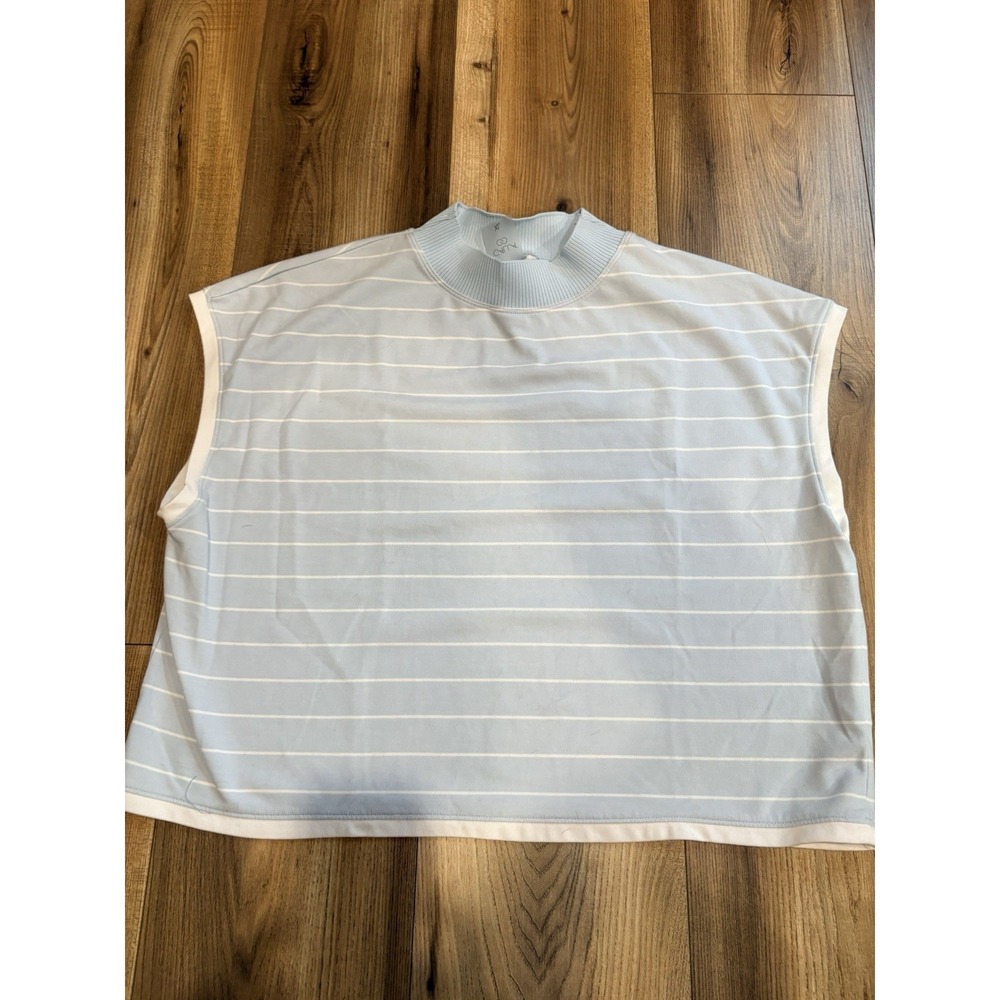 Calia Mock Neck Light Blue‎ Striped Cropped Shirt Women's XL Sleeveless